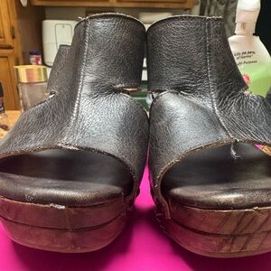 BED|STU Black Leather Wedge Sandals